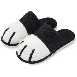 Women's Memory Foam Winter Warm Cozy Fuzzy Bedroom Black White Slippers Shoes